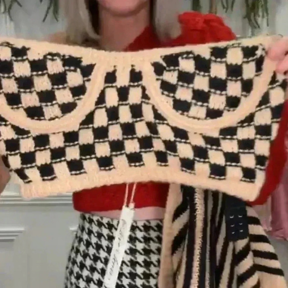 For Love and Lemons Bustier Crop Top Strapless Underwire Checkered Print L - Picture 3 of 3